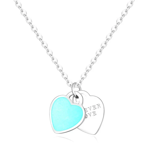 Jewanfix Double Heart Silver Necklace, Cute Dainty Love Pendant Necklaces for Women
