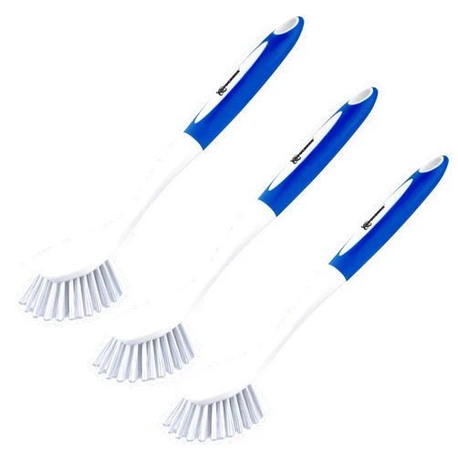 SPOGEARS Dish Brush 3 Pack - Dish Scrubber Brush with Built-in Scraper - Kitchen Brush for Dishes - Kitchen Scrub Brush with Grip Friendly Handle - Dish Cleaning Brush