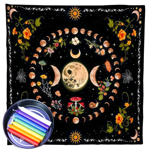 BEIDUOYANG Moonphases Flower Astrologys Altars Cloth Tarot Tablecloth Divinations Table Cloth Tapestry Decor Witchcrafts Supplies Divinations Cards Table Cloth Wall Decor Witchcrafts Accessories