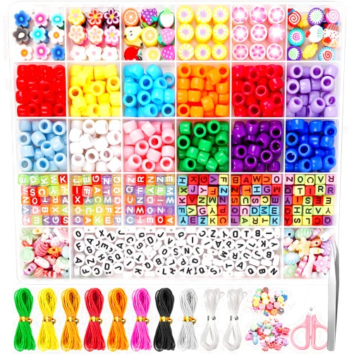 cridoz Bead Bracelet Making Kit, Bead Kits for Bracelets Making with Pony Beads, Polymer Fruit Clay Beads, Charm Beads, Letter Beads for Bracelets and Jewelry Making