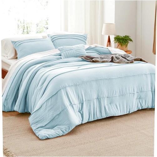 Bedsure Sky Blue Queen Comforter Set - 4 Pieces Pinch Pleat Bed Set, Down Alternative Bedding Sets for All Season, 1 Comforter, 2 Pillowcases, 1 Decorative Pillow