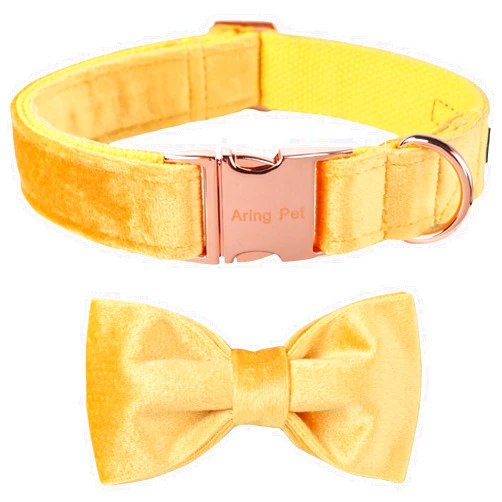 ARING PET Bowtie Dog Collar-Velvet Dog Collars with Detachable Bowtie, adorable&Soft Yellow Dog Collar.