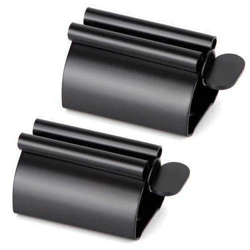 LOVEINUSA 2PCS Toothpaste Squeezers, Black Toothpaste Tube Squeezer Metal Toothpaste Dispenser Stainless Steel Toothpaste Squeezer Tube Roller Toothpaste Holder