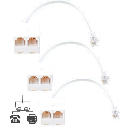 RFAdapter Telephone Splitter, 3 Pack RJ11 Male to Female Two Way Phone Line Splitter Converter Cable