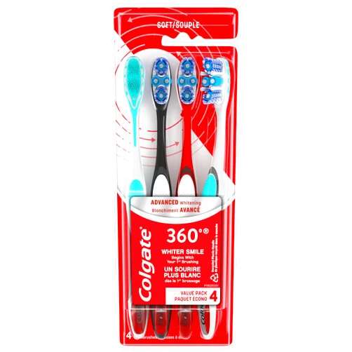 Colgate 360 Advanced Optic White Whitening Toothbrush with Tongue Cleaner, Soft, 4 Count