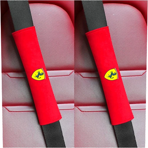 SZJSRD 2 Pcs Car Seat Belt Shoulder Pads for Ferrari Portofino SF90 F8 812 458 456 488 296 California Emblem Seat Belt Pads Cover for Adult and Kids Accessories,Red, normal
