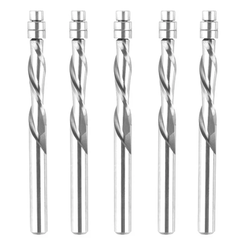 SpeTool 5PCS Down-Cut Spiral Flush Trim Router Bits Set,1/4 Inch Shank Solid Carbide Bottom Bearing Flush Cut Router Bit