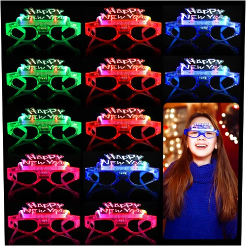 BATTIPAW 12Pcs LED Glasses, Happy New Year Light Up Glasses, Colorful Flashing Party Glasses, Fancy New Year Eyeglasses, Glow In Dark Party Favors