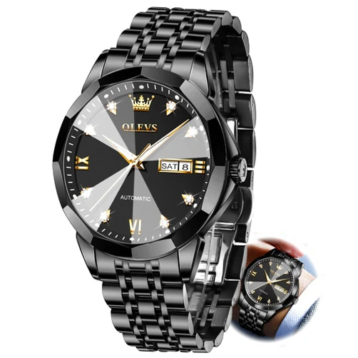 OLEVS Watch for Men Automatic Classic Mechanical Watch Diamond Mirror Stainless Steel Dress Casual Waterproof Day/Date Calendar