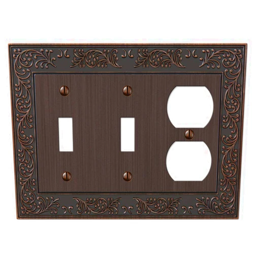Amerelle 43TTDVB English Garden Wallplate, 2 Toggle / 1 Duplex Outlet, Cast Metal, Aged Bronze, 1-Pack