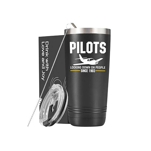 Onebttl Pilot Aviation Gifts For Men, Male, Him, 20oz Stainless Steel Insulated Tumbler with Lid, Airplane Gifts for Aviator as Christmas Gifts, Print Logo, 1903