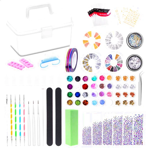 PAXCOO Nail Art Kit, Paxcoo Nail Art Supplies Nail Design Tools Kit Includes Nail Rhinestones Crystals Gems, Nail Brushes, Nail Sequins and Nail Design Tools for Acrylic Nails with Gift Box