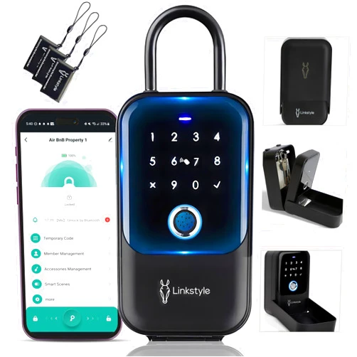 Linkstyle.life LINKSTYLE Matrix II Smart Lock Box for Keys — Bluetooth Wireless Key Box with Large Key Safe, 5 Unlock Modes, Codes, Fingerprint, App, Keycards, Manual Key for AirBnB, Realtors, Turo Rentals