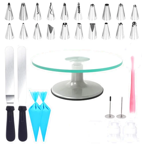 Uten Cake Turntable 12 Inch, Uten Cake Stands, Glass Cake Decorating Display Stand, 33pcs Cake Decorating Set, Straight & Offset Spatula, Cream Scraper etc. Baking Tools & Accessories