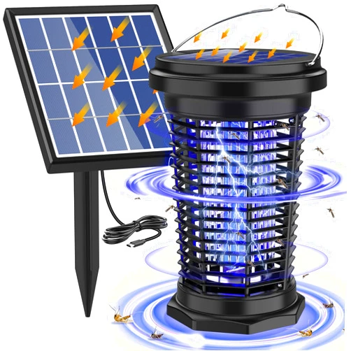 PALONE Solar Bug Zapper for Outdoor & Indoor, USB Rechargeable Mosquito Killer Lamp with UV Light, 4500V Electric Fly Traps, 5.5W Insect Zapper for Patio, Home, Backyard, Garden, Camping