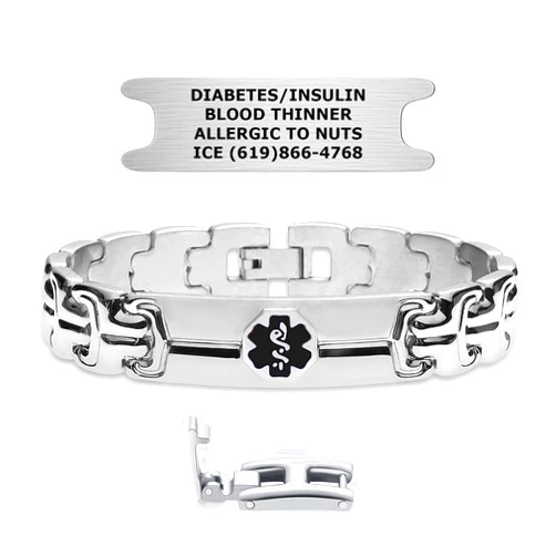 Divoti Custom Engraved Double Ridge Adjustable Medical Alert ID Bracelets for Men with Optional Fold-Over Link Extender Clasp - Style