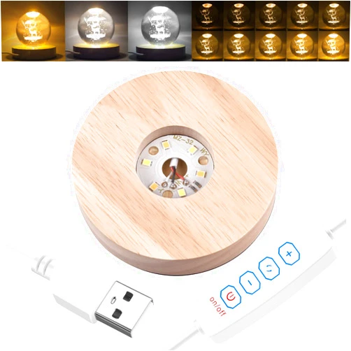 YAKAMOZ LED Lights Display Base Wooden Lighted Base Stand for Laser Glass Resin Art(Warm Light and White Light)