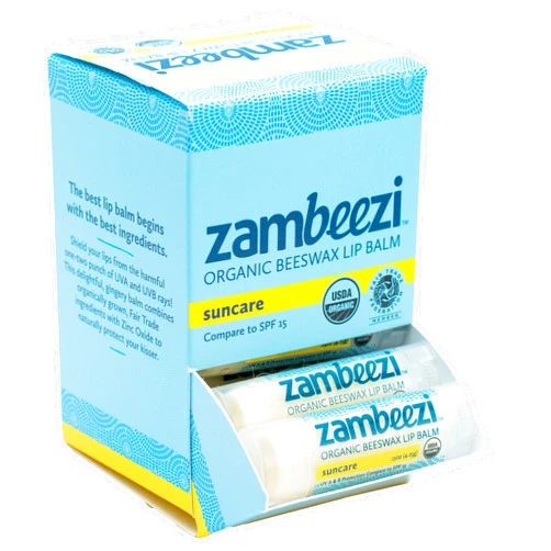 Zambeezi Case of Beeswax Lip Balm by ZAMBEEZI - Suncare 24-Tube Carton - Crafted with USDA Organic, Fair Trade, Lip Refreshing Ingredients from Zambia, Africa