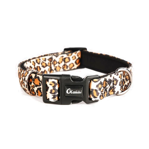 Olahibi Leopard Pattern Dog Collar, Polyester Webbing, Padded with Neoprene, Soft and Comfortable for Small Medium Large Dogs.(S, Leopard)