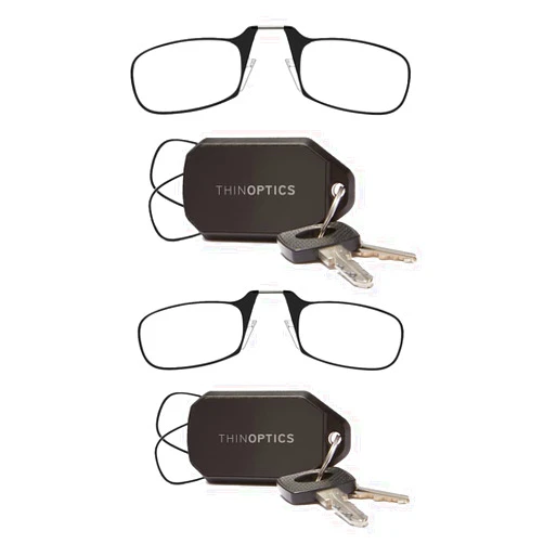 Always With You ThinOptics 2 Pack Keychain Case and Readers Rectangular Reading Glasses