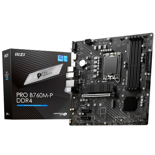 MSI PRO B760M-P DDR4 ProSeries Motherboard (Supports 12th/13th/14th Gen Intel Processors, LGA 1700, DDR4, PCIe 4.0, M.2, USB 3.2 Gen2, HDMI/DP, mATX)