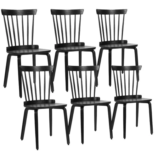 RêveLife Windsor Dining Chairs Set of 6, Solid Wood Farmhouse Side Chair with Ergonomic Spindle Back and Bentwood Legs, Armless Chairs for Dining Room, Dinner, Kitchen, Living Room, Black