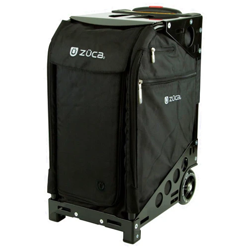 ZUCA Pro Carry On Luggage with Wheels - Black Bag and Black Frame, with 5 Packing Pouches, Travel Cover, and Built-In Seat