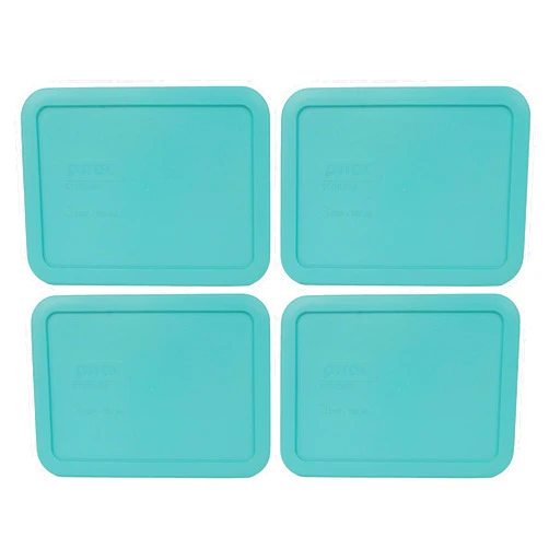 Pyrex 7210-PC 3-Cup Turquoise Rectangle Plastic Food Storage Lid, Made in the USA - 4 Pack