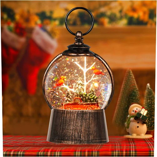 LEYUPEAK Christmas Snow Globe Lantern with Timer Cardinals Christmas Tree Truck Lighted Music Snow Globes, USB & Batteries Powered Holiday Glitter Globe for Xmas Indoor Decoration and Cardinal Gifts