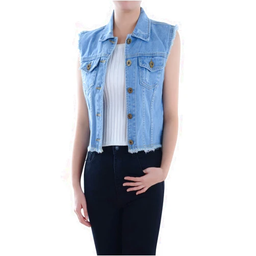 Anna-Kaci Womens Distressed Denim Button Up Sleeveless Crop Vest