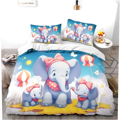 MaTtui Cute Elephant Kids Duvet Cover Soft Skin Friendly Cartoon Bedding Set 3-Piece Bedroom Decoration Gifts for Teenagers boy Girl (Style7,Twin 68x86in + 20x30inX2)