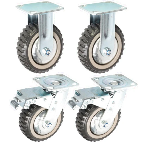 Tonchean 6 Inch Caster Wheels Heavy Duty Polyurethane Offroad Casters Set of 4 Swivel Plate Caster with 2 Brake Industrial Locking Wheels, Load Bearing 1653lbs