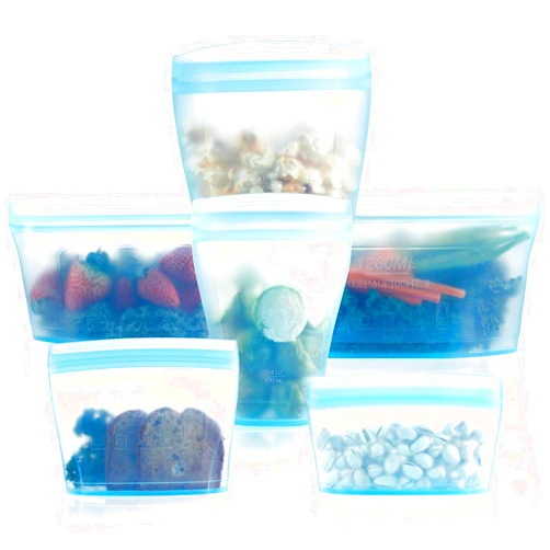 Xomoo Reusable food container silicone bag, Upgrade second generation 6 Pcs Containers Storage, 100% Silicone Food Bag, Stand Up Preservation Rounded interior for easy cleaning.