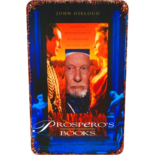 XUIGYA Prospero's Books Vintage Metal Tin Sign Movie Poster Wall Art Decor 8x12 Inch for Home Cafes Office Store Pubs Club Sign Gift