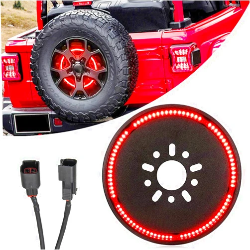 Tänzedzm Spare Tire Brake Light, Brake Light Ring, Rear Tire Light, Third Brake Light Wheel Lights LED Ring Compatible for Jeep Wrangler 2007-2017 JK JKU YJ TJ, Red Light,Plug & Play
