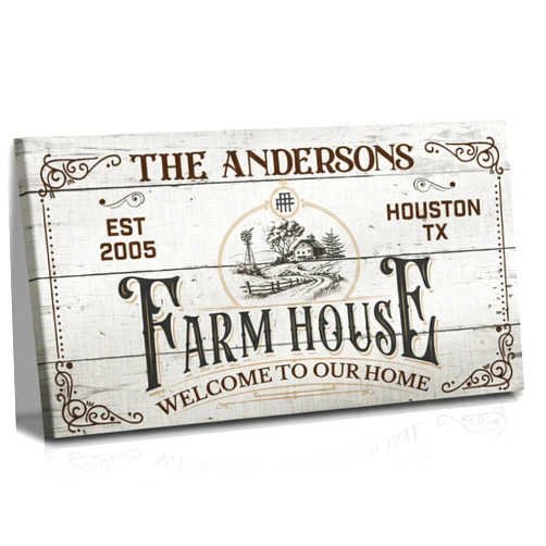 aydan's unique finds Rustic Farmhouse Canvas Wall Art, Personalized Family Name Canvas Print, Custom Vintage Farmhouse Decor Sign