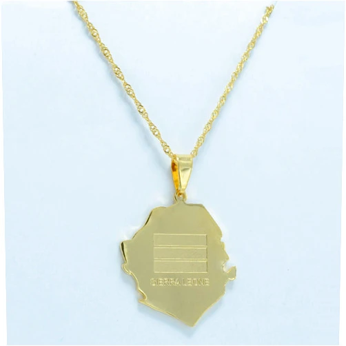 YUANYIRAN Map of Sierra Leone Pendant Necklaces - Charm Africa Ethnic Maps Flag Thin Chain Necklaces, Patriotic Gold Color Map Hip Hop Jewelry for Women Men Party Gift, 45Cm