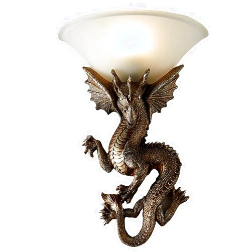 ZXKYZR8 Wall Sconces Lighting Mystic Dragon Resin Wall Sconces Fixture Mystic Dragon Retro Sconce Lamp with Glass Shade for Hallway Stairs Bedside Bedroom