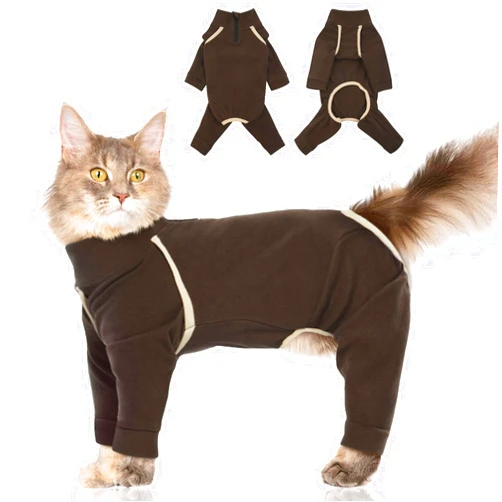 MORVIGIVE Sticky Hair Cat Clothes - Coffee, Large - Soft Hairless Cat Clothes, Cat Pajamas for Cats, Breathable Cat Surgery Recovery Suit for Abdominal Wounds or Skin Diseases, Maine Coon