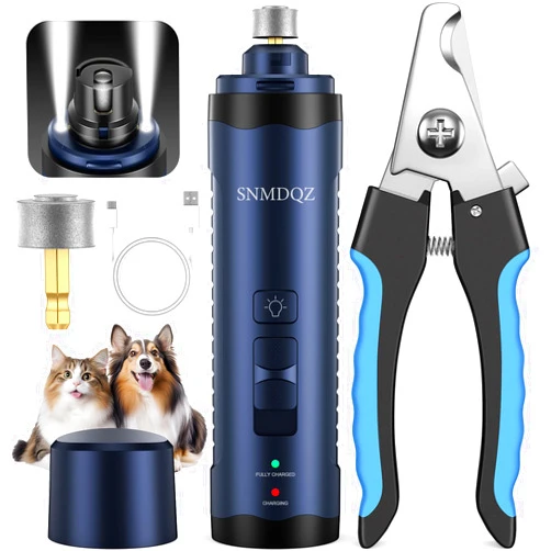 SNMDQZ Dog Nail Grinder, Dog Nail Trimmers, and Clippers Kit with 2 LED Lights. Super Quiet Electric Pet Nail Grinder, Rechargeable, for Small, Medium, and Large Dogs & Cats, 2 Diamond Grinding Wheels.