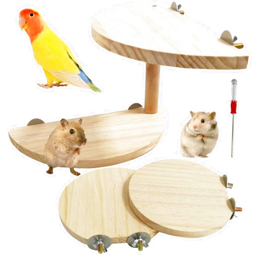 kathson Hamster Standing Platform Rat 2-Level Natural Wood Pedal Gerbil Round Standing Board Squirrel Cage Accessories Dwarf Hamster Activity Toys for Chinchilla Bird Parrot Mouse 3PCS