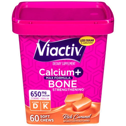 Viactiv Calcium +Vitamin D3 Supplement Soft Chews, Caramel, 60 Chews - Calcium Dietary Supplement for Bone Health