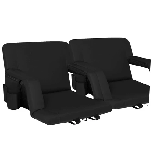 Seamander Stadium Seat for Bleachers or Benches Portable Reclining Stadium Seat Chair with Padded Cushion Chair Back and Armrest Support (Black, 2-Pack)