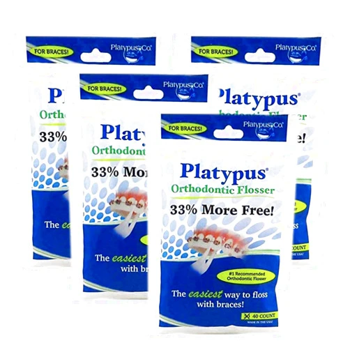 Platypus Orthodontic Flossers for Braces | Ortho Picks for Adults & Kids | Fits Under Arch Wire | Non-Damaging | Encourage Flossing Habits | Floss Teeth in Under Two Minutes (40 Count (Pack of 4))