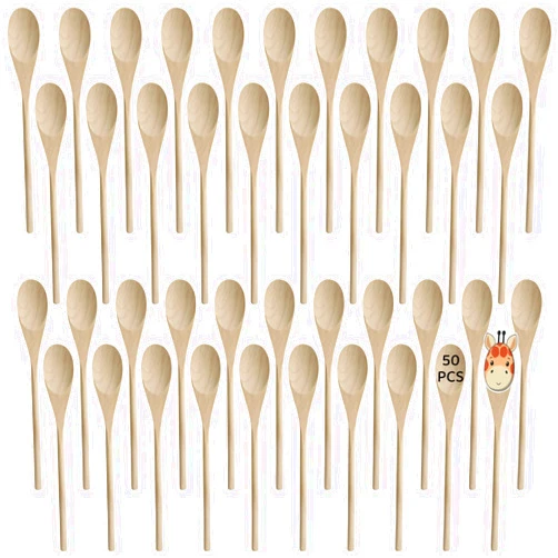 OMISTAR 50 PCS Wooden Spoons for Crafts - 12 Inches Kitchen Long Wooden Spoons for Cooking, Long Handle Wood Spoons Oval Wood Mixing Spoons Baking Mixing Serving Craft Utensils