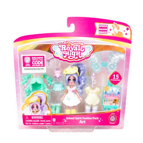 Royale High 3” School Spirit Fashion Pack: Art - Light Series 1-1 Figure with 15 Accessories - Wings Become Rings - Virtual Item Code Included - Ages 5+