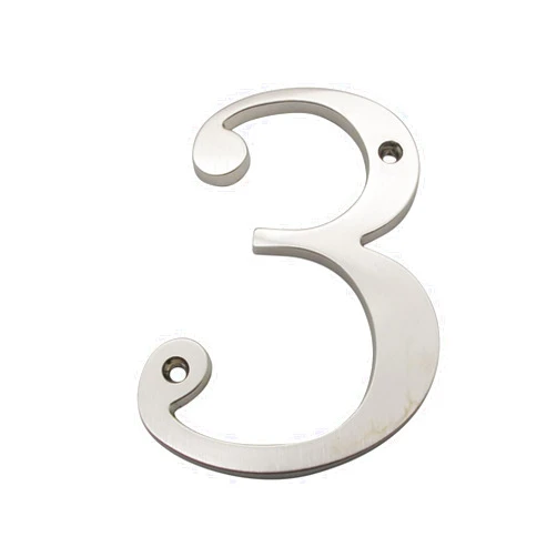 Elpruperif 3D Floating House Plaque Numbers 4 Inch Zinc Alloy Silver Satin Nickel Electroplated Screw Mounted Modern Exterior Signage Hotel Home Door Plate Outdoor Address Sign #0-9 for Yard Street Mailbox (3)