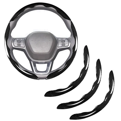 Aimato Carbon Fiber Steering Wheel Covers 3 Piece Clip on Steering Wheel Cover (Black)