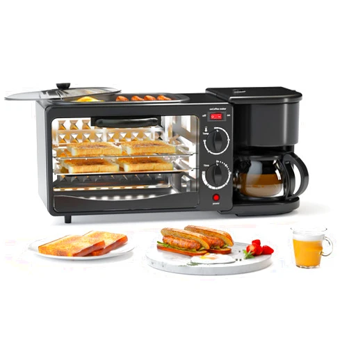 Mihoho Breakfast Station, Toaster with Frying Pan, Portable Oven Breakfast Maker with Coffee Machine, Non Stick Die Cast Grill/Griddle for Bread Egg Sandwich Bacon Sausages (Black F)
