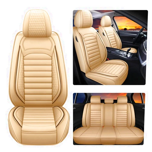 BLAWIWAL Leather Car Seat Covers for Land Rover Discovery 2017-2024,Car Seat Covers Full Set,Seat Covers with Safety,Waterproof Seat Cover Compatible Airbag(5pcs Beige Standard)